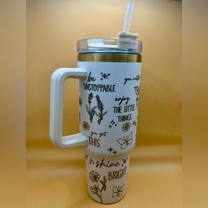 40 oz. Cream and Gold Tumbler with Handle
